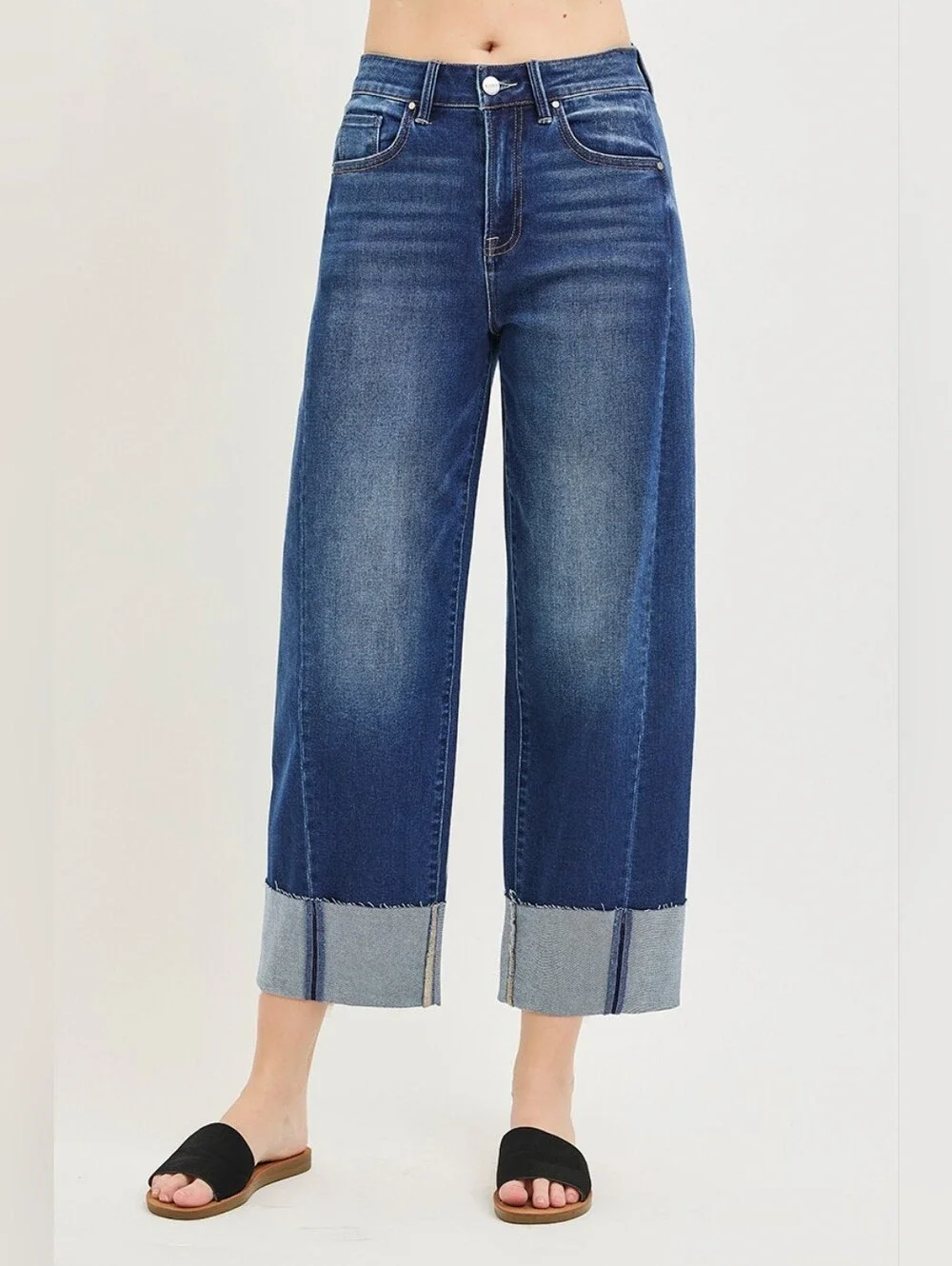 RISEN Dark Wash Slouchy Cuffed Barrel Jeans Stretch Relaxed Various Plus NEW - Picture 6 of 6